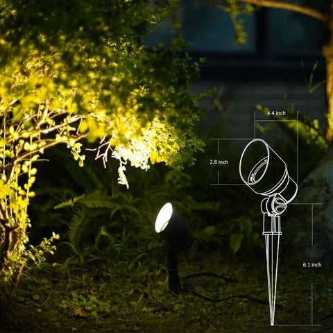 Low Voltage Landscape Spotlight Kit With 20W Halogen Bulbs 12V AC illuminating garden with weatherproof black finish and dimensions