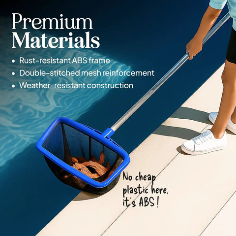 Heavy Duty Pool Skimmer Net With Deep Mesh For Efficient Leaf Cleanup In Pools And Ponds, Sturdy PP Frame, fine debris rake net