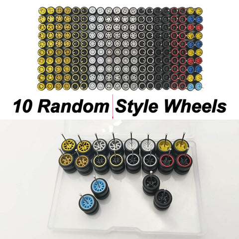 10 Pack 1/64 Diecast Car Wheels And Tires Set With Mixed Rubber Tires For Custom 1/64 Models Premium Smooth Rubber 28mm Axle