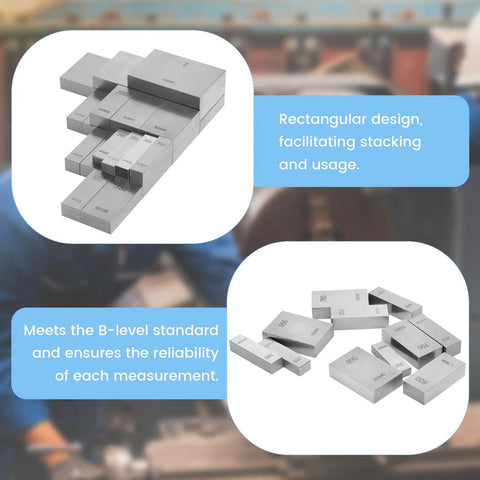 81 Piece Pro Grade Steel Gauge Block Set, Grade B Accuracy, Durable Tool Steel Blocks With Laser-Etched IDs and Traceable Calibration Certificate for Precise Machining, Calibration, and Quality Checks, stacked