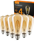 LED Edison Bulbs Dimmable Amber Glass Warm 2700K Antique Vintage Style Filament Light Bulbs 40W Equivalent E26 Base 6 Pack