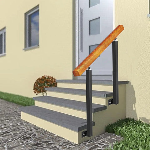 Rock Solid Wood Wall Mount Handrail For Outdoor Steps Porch Deck Railing With Cushioned Palm Grip And Zero Sweat Setup For Families And Seniors A Real Game Changer mounted on outdoor steps with stone pathway.