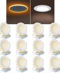 Ultra Thin 6 Inch LED Recessed Lights With Night Light, 14W 1300 Lumen, 5CCT Dimmable Canless Downlight, 6 Pack, illuminated view