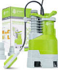Boss Level 1.5HP Submersible Sump Pump With 5000 GPH Flow, 25 Ft Cord, Manual And Automatic On Off, green design with box