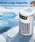 Four In One Portable Evaporative Air Cooler With Ice Water Cooling Mist, 1200ml water tank shown with pouring action