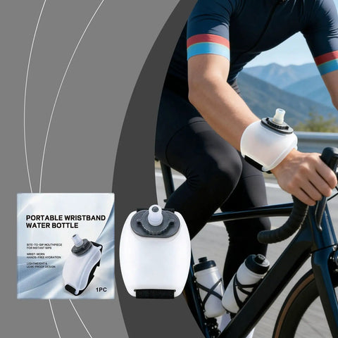 Cyclist wearing Silicone Wrist Bottle With Hand Strap For Ultra Portable Hydration On The Go, Perfect For Running Cycling Yoga And Fitness