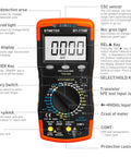 Front view of 6000-Count True RMS Digital Multimeter With Auto And Manual Ranging, Durable Electrical Meter, labeled features visible