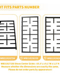 Image showing three different stove center grates marked as 'not fits' for specific part numbers.