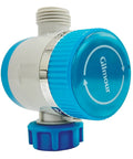 Single Outlet Water Timer for Garden Hose with 1 to 120 Minute Run Time, blue and white, swivel fittings, front view