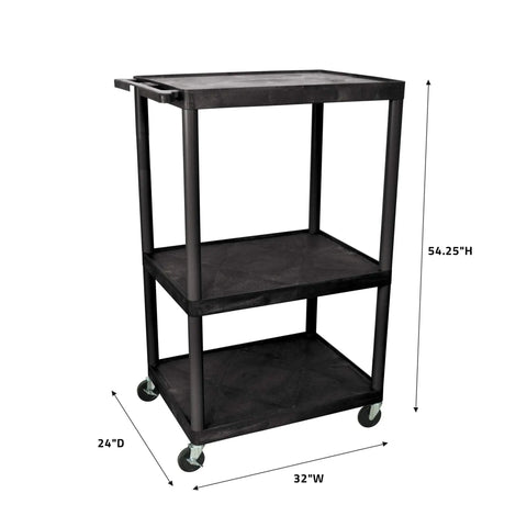 Heavy Duty Rolling Audio Video Presentation Cart With Three Spacious Black Shelves Smooth Gliding Casters Badass Classroom And Office Tech Rig Organizer Durable Steel Build