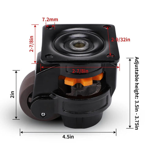 Heavy Duty Leveling Casters Set For Industrial Machinery And Workbenches with adjustable height and swivel plate design.