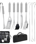 11 Piece Stainless Steel BBQ Tool Set With Storage Bag For Outdoor Grilling Camping And Backyard Use Dad Gifts For Fathers Day Includes Tongs Spatula Fork Knife Skewers Brush And Grill Cleaning Brush