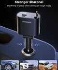 Upgraded Retractable Car Charger 4 In 1 Fast USB C and Apple Car Adapter plugged into car dashboard socket