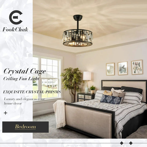 Gold Caged Ceiling Fan Light With Remote Control For Living Room And Kitchen Industrial Brass Fixture above bedroom.