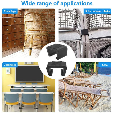 Eight Piece Outdoor Furniture Clips Set Black PP Connectors securing wicker furniture and office desk in various settings
