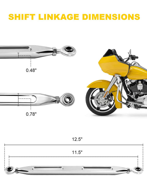 Biker Grade Chrome Shift Linkage Rod For Harley Davidson Touring Bikes 1986 2024 Bolt On Replacement For Smooth Shifts On Softail Dyna Fatboy Street Glide Road Glide Road King Electra Glide, chrome 12.5in linkage dimensions