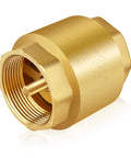 Boltigen solid brass 1-1/2 in NPT female check valve, close-up of threaded end