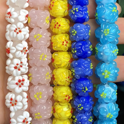 Sick Yellow Flower Lampwork Glass Beads Handcrafted For Jewelry Making DIY Bracelet Necklace Crafting Supplies Featuring Dope Floral Patterns And Top Shelf Durability