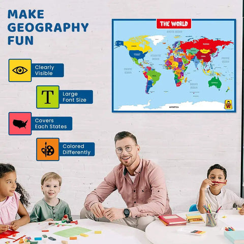 World Map Laminated Poster With Dry Erase Surface Double Sided For Home Classroom And Office Use 17 By 23 Inches Waterproof