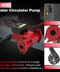 Whisper Quiet Hot Water Circulation Pump For Smooth Home Heating 230V 1 6Hp red water circulator pump with three-speed motor.