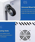 Hassle Free Phone Charging Locker And Tech Organization Hub For 40 To 60 Gadgets Featuring Rapid Charge Ports Tough As Nails Steel Frame showing universal wheel design and cooling vents.