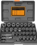 Upgrade Bolt Extractor Kit For Damaged Bolts And Nuts, 32 Piece Socket Set With 1/4 Inch And 3/8 Inch Adapters in carrying case