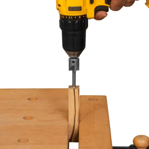 Pen Turning Barrel Mill Trimmer And Cleaner Pro Kit with trimmer attached to drill in woodworking setup