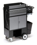 Heavy Duty Mobile Utility Cart Featuring Smooth Glide Casters And Knocked Out Durability For HVAC Trades Pursuing Zero Hassle Organization On Any Job Site with a black and gray finish.