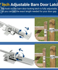 7 Inch Adjustable Barn Door Jamb Latch With Hook for bi-parting doors, installed on wooden fence for secure closure.