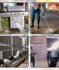 Pressure Washer Gun Kit With 26 Inch Hose, 16 Inch Extension Wand, Five Nozzle Tips, M22 15mm And M22 14mm Fittings in use on various surfaces