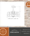 HomeStock Modern Industrial 21-Inch Ceiling Fan with Dimmable Light Kit and Remote Control for Small Rooms dimensions diagram on brick background.