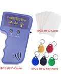Handheld 125KHz RFID Copier And Card Duplicator For T5577 EM4305 with 5 T5577 keychains and 5 T5577 cards, blue portable device