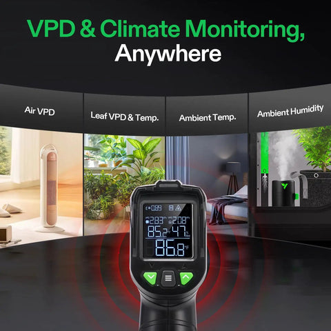 VPD Thermometer For Plants Handheld Environmental Monitor With Rapid Five Second Readings Tracks Leaf And Air Temperature Humidity And Vapor Pressure Deficit For Indoor Grow Rooms Home Gardeners And HVAC Techs in black