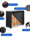 Heavy Duty 4 Foot Firewood Rack Cover Waterproof 600D Outdoor Storage With Zipper And Hook Loop Tape Fits 4 Foot Racks Protects Logs