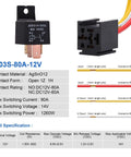 4 Pin Car And Truck Relay Socket Kit With Harness, Heavy Duty 12V DC SPST Normally Open Relay, 80A High-Current Automotive Relay Socket, 4-Wire Plug, JD2912-1H-12VDC Compatible, Pack Of 2, black plastic connector with colored wires