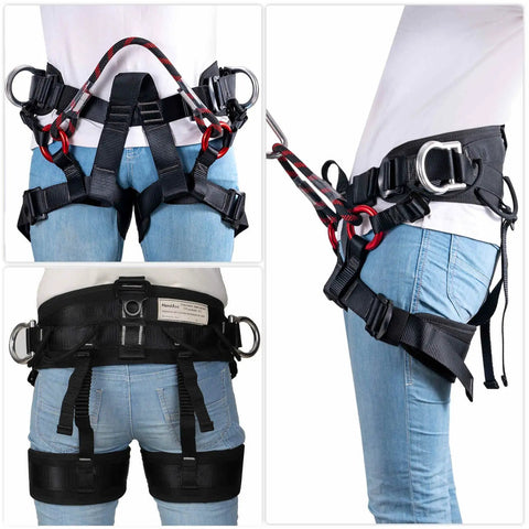 Beefed Up Tree Climbing Harness With Padded Waist And Leg Straps Large Size 300kg Weight Limit 25kN Breaking Strength Nylon Gear