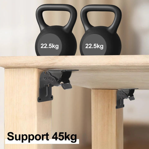 Self Locking Folding Table Hinges 90 Degree Brackets 4 Pack Heavy Duty Black Steel With Nickel Plated Finish installed on table