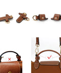 Hella Sturdy Adjustable Cowhide Leather Shoulder Strap Kit With Vintage Gold Hardware Game Changer For Mini Purse Easy Punch Free Installation Brown And Gold Crossbody Converter components including clasps and installation details.