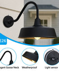 Gooseneck Barn Light With 15 Inch Arm Dusk To Dawn Outdoor Porch Fixture With Durable Aluminum Build and Photocell Sensor