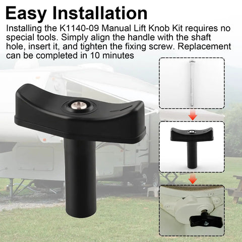 Manual Lift Knob Kit for roof vent lift arm with installation diagram against RV background