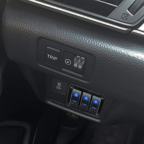 12-24V Boat Switch Panel With Illuminated Rocker Switches Aluminum Pre-Wired Dash Panel installed in a vehicle interior