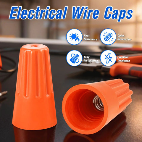 Two orange plastic insulated wire caps for electrical wiring (wire nuts)