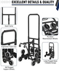 Heavy Duty Stair Climbing Hand Truck With Adjustable Support Arm Dual Rated Load Up To 550 Lbs On Flat And 330 Lbs On Stairs Steel Frame Dolly For Easy Hauling, black steel frame with PU wheels
