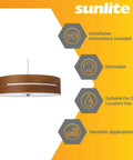 20 Inch LED Hanging Pendant Light With Mid Century Wood Drum Fixture Dope Vintage Style, ETL, dimmable, installation details