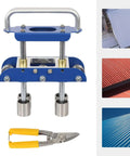 Blue V-Shaped Edge Bead Roller Hand Sheet Metal Bender 0-90 Degree Flex Pro Grade Standing Seam Roofing Tool shown with scale and shears.
