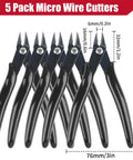 Five Pack Micro Wire Cutters Set, Five Inch Flush Cutters Pliers, Diagonal Side Cutters Nippers for Electronics, Black