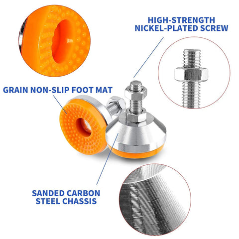 4 Pack M12 Adjustable Leg Levelers Feet For Heavy Duty Furniture, Workbenches And Machines, Self Leveling, No Slip, 625 Lb Per Leg, 68mm Tall, 56mm Base, Carbon Steel, Orange
