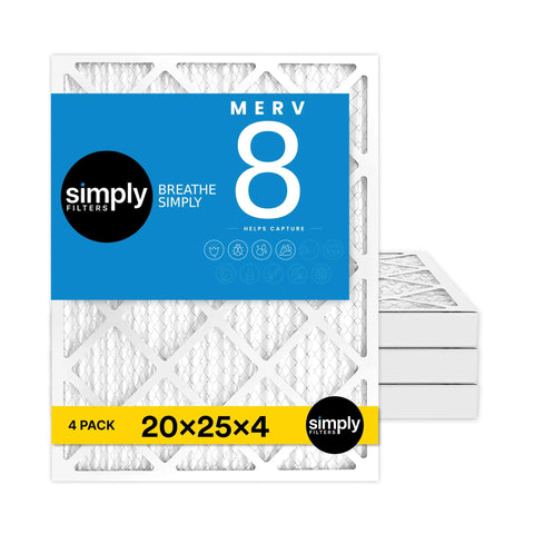 20X25X4 Air Filter MERV 8 Quad Pack For Home HVAC Replacement, Actual Size 19.5X24.5X3.63, Captures Dust Pet Dander Mold Allergens