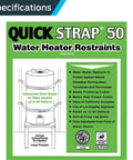 QS-50 80 Gallon Water Heater Restraint System With Front-Adjust Quick Link package showing safety features