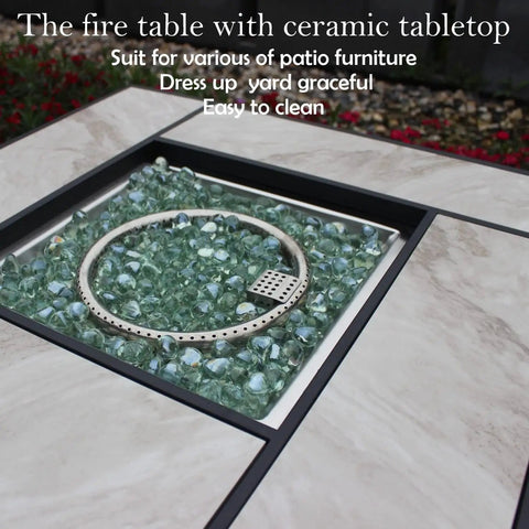 30-Inch Propane Fire Pit with Real Ceramic Tabletop and Glass Rock